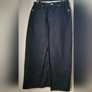 Black Denim Maxi Skirt With Front Slit
